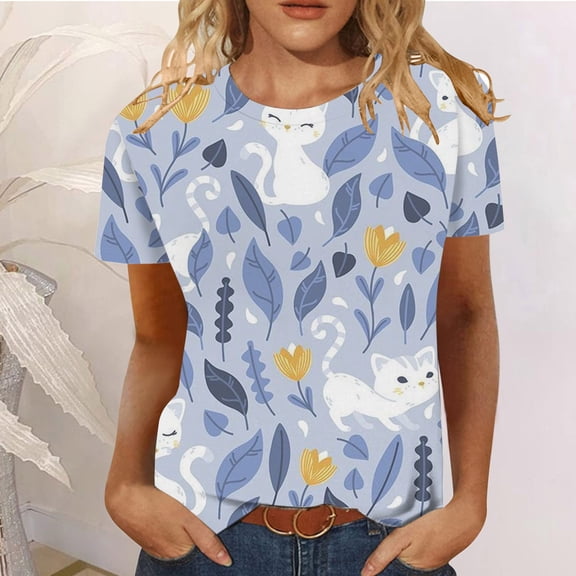 DailyTrove Women's Retro-Inspired Art Print T-Shirt - Short Sleeve Casual Tee, Nostalgic for Travel & Daily