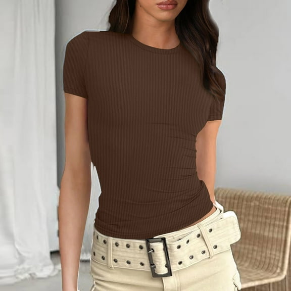 DailyTrove Women's Ribbed Knit Fitted Short Sleeve Top - Casual Basic Tee, Slim for Gym & Everyday