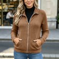 thumbnail image 1 of DailyTrove Women's Ribbed Knit Zip Up Jacket Long Sleeve Stand Collar Casual Outerwear with Pockets, 1 of 5