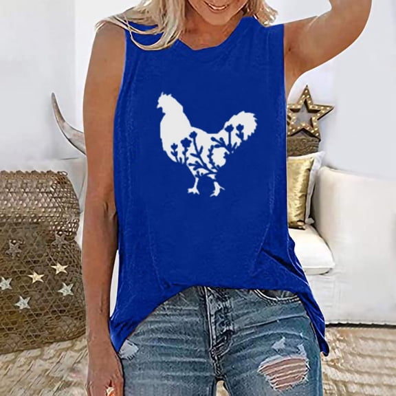 DailyTrove Women's Rooster Graphic Tank Top - Polyester Casual Summer & Country Wear, Cute for Farm & Outings
