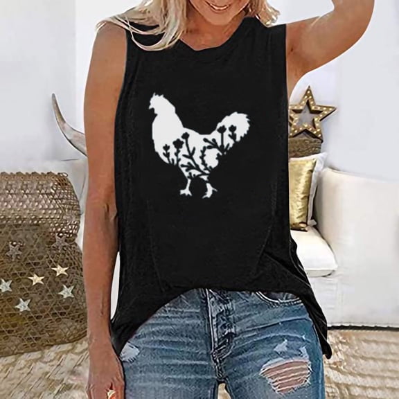 DailyTrove Women's Rooster Graphic Tank Top - Polyester Casual Summer & Country Wear, Cute for Farm & Outings
