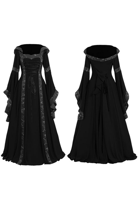 Women's Royal Blue & Gold Trim Medieval Maxi Dress - Polyester Vintage Festival Gown, for Renaissance Fairs