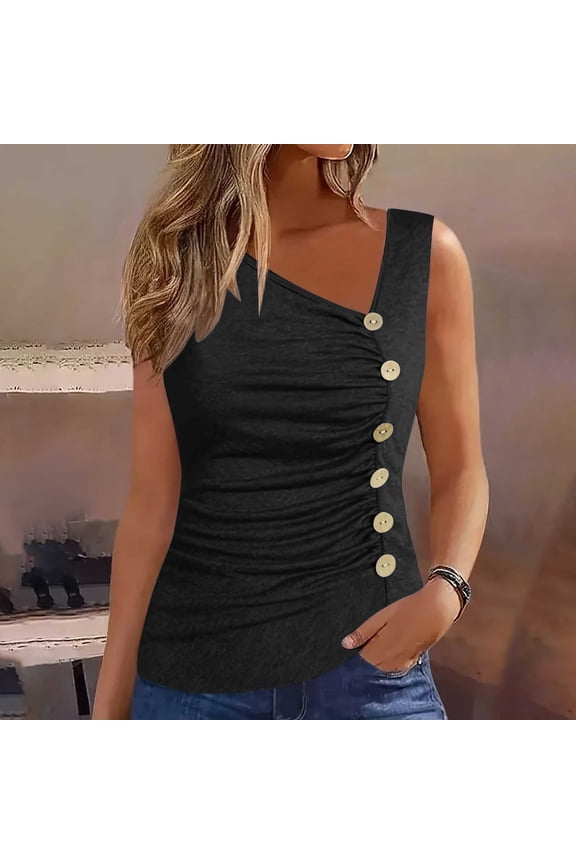 Women's Ruched One-Shoulder Tank Top - Polyester Casual & Formal Wear, Flattering for Events & Dates
