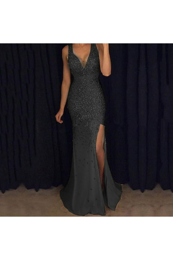 Women's Sequin Slit Dress-V-Neck-Midi-For Cocktail Event-Blush Sparkle