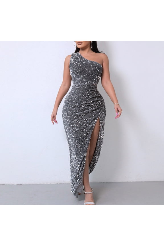 Women's Sequin Split Maxi Dress-Sleeveless-Floor-Length-Polyester-for Formal Event/Party-Sparkly Split