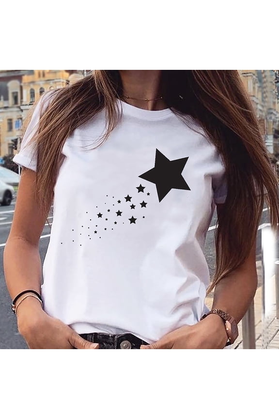 Women's Shooting Star Graphic T-Shirt - Short Sleeve Casual Tee, Whimsical for Festival & Daily