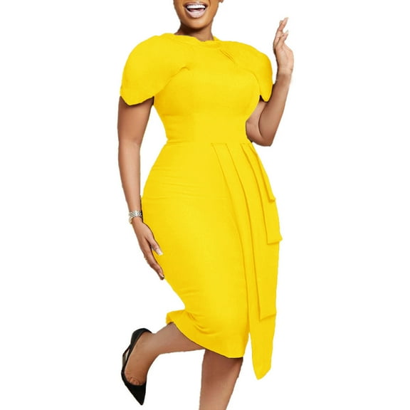 DailyTrove Women's Short Sleeve Bodycon Dress-Knee-Length-Stretch Fabric-for Date Night/Party-Slim Fit