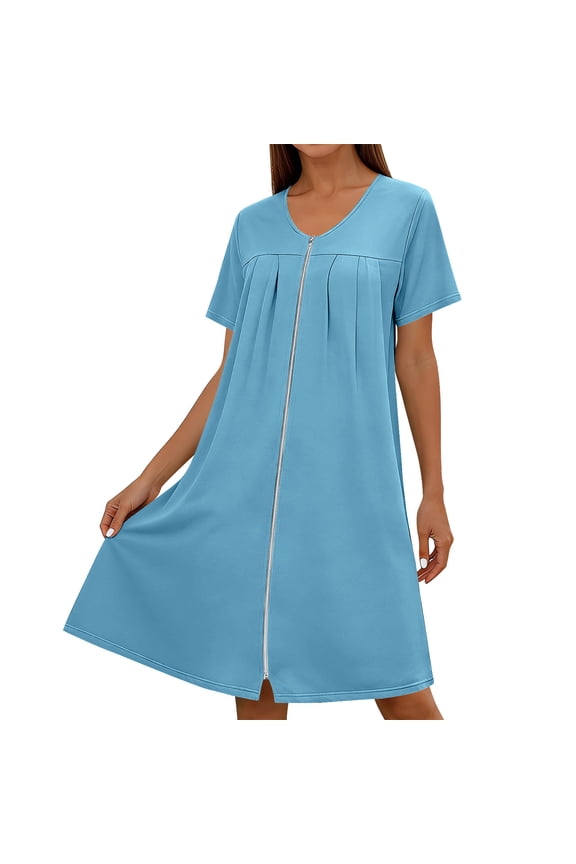 Women's Short Sleeve Button-Front Nightgown, Comfortable Loose-Fit Sleep Dress