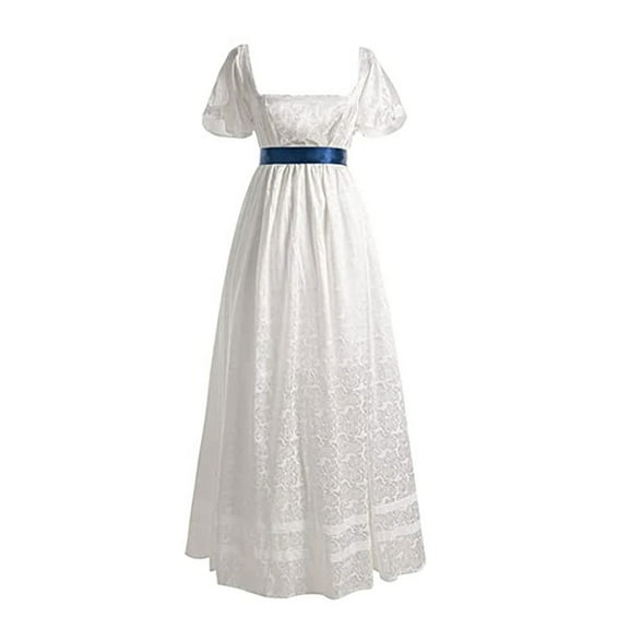 DailyTrove Women's Short Sleeve Fit-Flare Gown, Contrast Sash, Formal Event & Wedding Wear, Elegant Fit