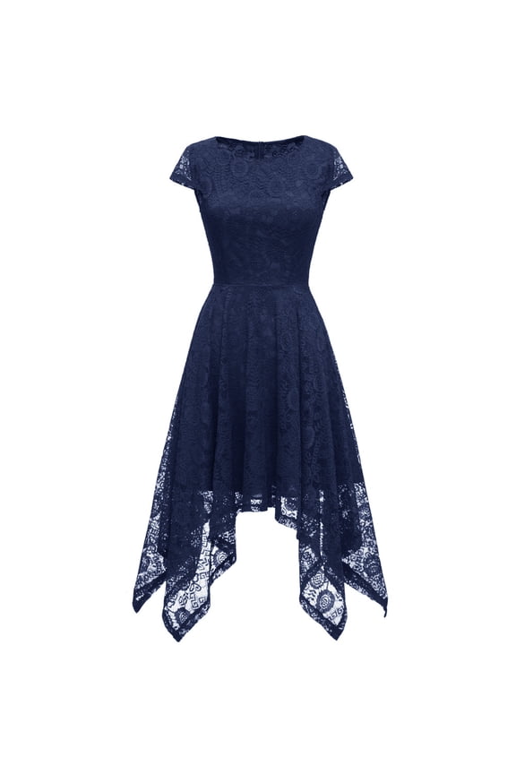 Women's Short Sleeve Lace Dress-Asymmetric Hem-Polyester Blend-for Casual Outing/Party-Delicate Lace