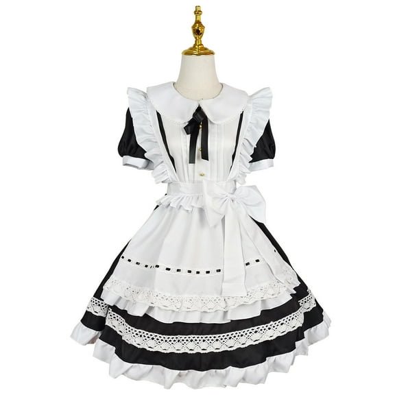 DailyTrove Women's Short Sleeve Maid Outfit Dress, Contrast Trim, Cosplay & Themed Event Wear, Cute Fit