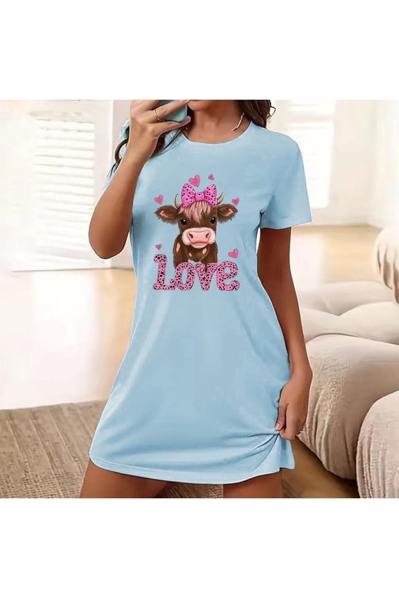 Women's Short Sleeve Nightgown - Animal Print Soft Comfortable Sleep & Loungewear