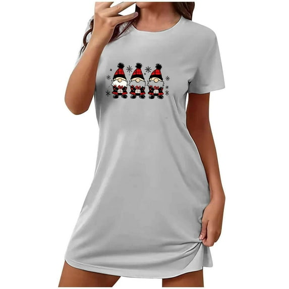 DailyTrove Women's Short Sleeve Nightgown - Cartoon Character & Santa Hat Print Cute Festive Sleep & Loungewear