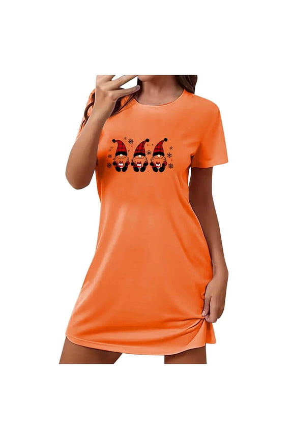 Women's Short Sleeve Sleep Dress - Gingerbread & Script Print Festive Cozy Home & Sleep Wear