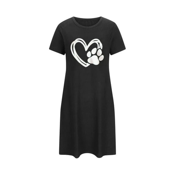 DailyTrove Women's Short Sleeve Sleep Dress - Heart Print Romantic Cozy Home & Sleep Wear