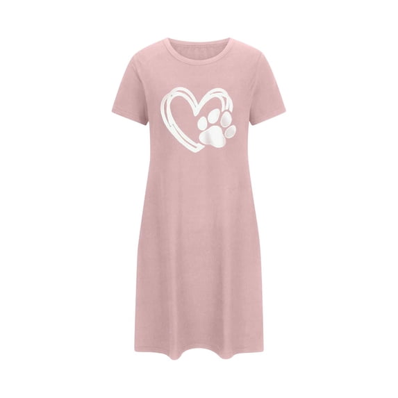 DailyTrove Women's Short Sleeve Sleep Dress - Heart Print Romantic Cozy Home & Sleep Wear