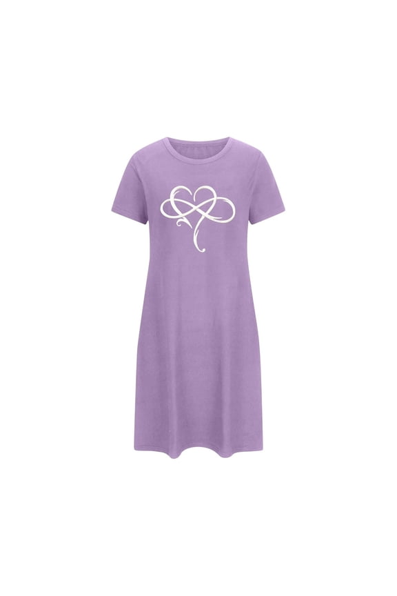 Women's Short Sleeve Sleep Dress - Script & Heart Print Casual Relaxed Home Wear