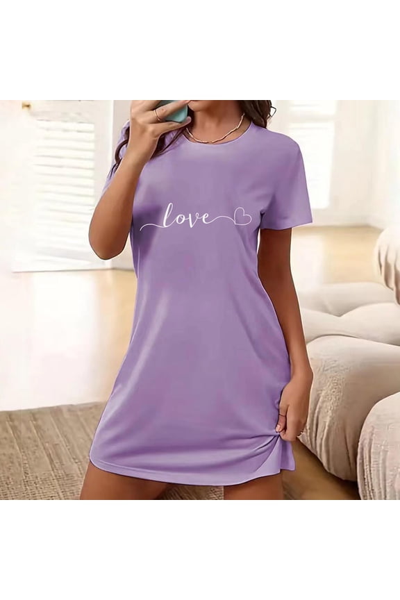 Women's Short Sleeve Sleep Dress - Script Print Casual Relaxed Home Wear