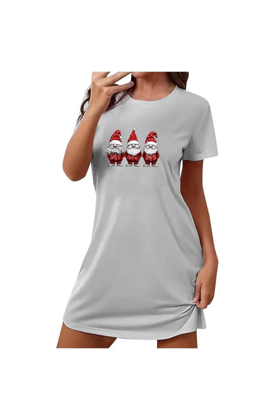 Women's Short Sleeve Sleep Dress Script & Snowflake Print Festive Winter Home Wear