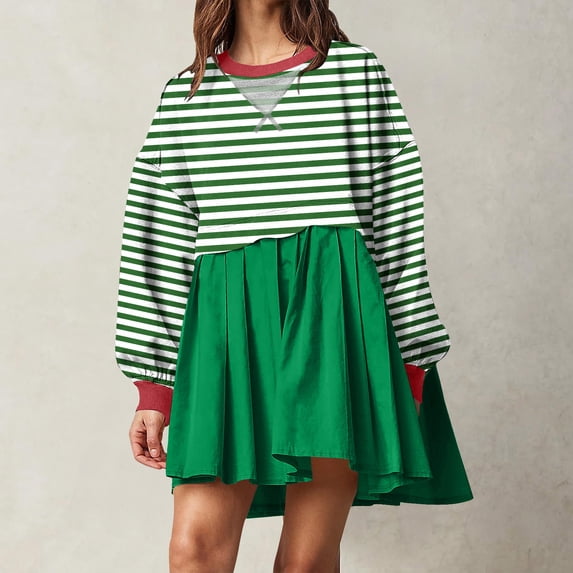 DailyTrove Women's Short Sleeve Striped Two-Piece Set, Crop Top & Skirt, Summer Casual & Trendy Wear, Modern Fit