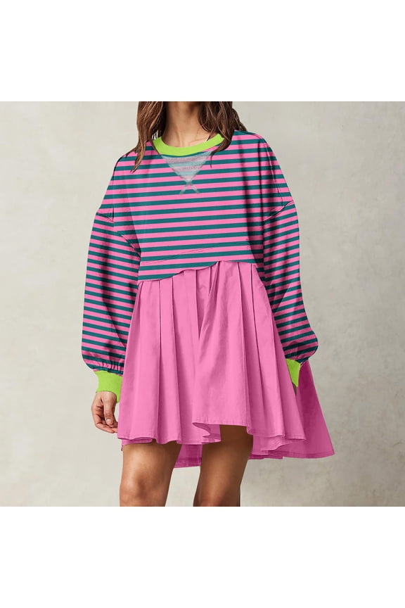 Women's Short Sleeve Striped Two-Piece Set, Crop Top & Skirt, Summer Casual & Trendy Wear, Modern Fit