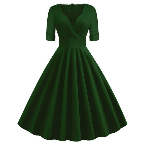 DailyTrove Women's Short Sleeve Swing Dress-Fit & Flare-Knee-Length-Polyester-for Office/Garden Party-Timeless Style