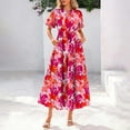 thumbnail image 1 of DailyTrove Women's Short Sleeve V Neck Belted Floral Print Maxi Dress, Vibrant Outerwear for Summer Outdoor Events Creative Styling, 1 of 6
