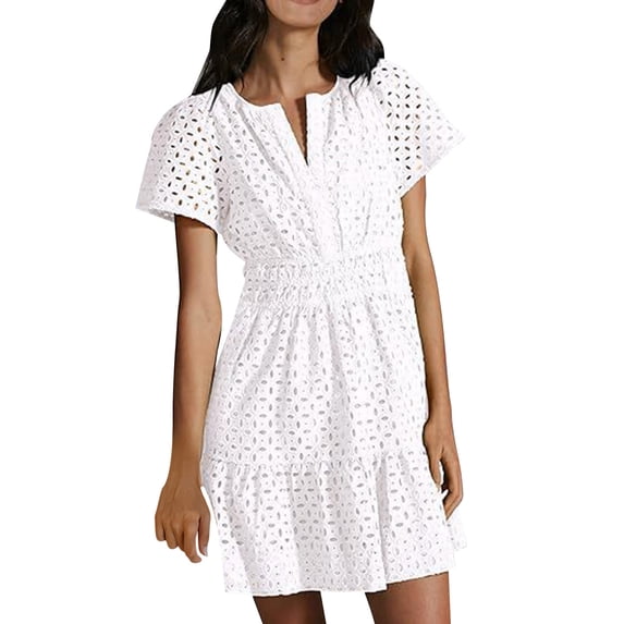 DailyTrove Women's Short Sleeve Wrap Dress-V-Neck-Ruffle Hem-Cotton Blend-for Casual Weekend/Summer Outing-Flattering Wrap Style