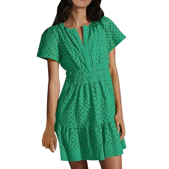 DailyTrove Women's Short Sleeve Wrap Dress-V-Neck-Ruffle Hem-Cotton Blend-for Casual Weekend/Summer Outing-Flattering Wrap Style