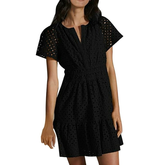 DailyTrove Women's Short Sleeve Wrap Dress-V-Neck-Ruffle Hem-Cotton Blend-for Casual Weekend/Summer Outing-Flattering Wrap Style