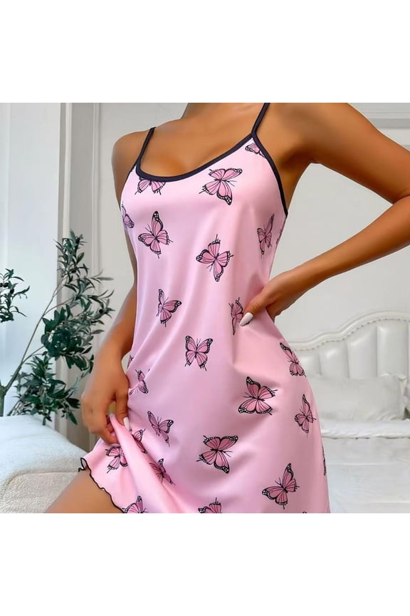 Women's Sleeveless Cami Nightgown - Bow Print Fresh Nature-Themed Comfortable Sleep Wear