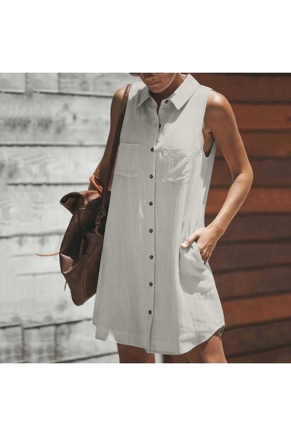 Women's Sleeveless Collared Button Front Shift Dress, Casual Outerwear for Summer Daily Errands Effortless Styling