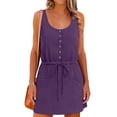 thumbnail image 1 of DailyTrove Women's Sleeveless Drawstring Waist Mini Dress with Button Detail, Casual Summer Style, 1 of 6
