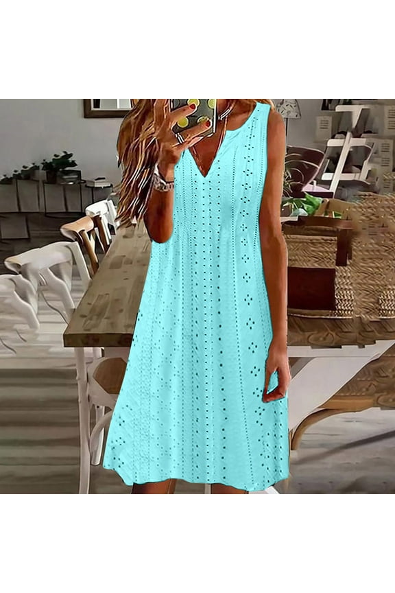 Women's Sleeveless V-Neck Midi Dress, Casual Beach & Weekend Wear, Lightweight Chiffon Blend, Relaxed Fit, Plus Size Friendly