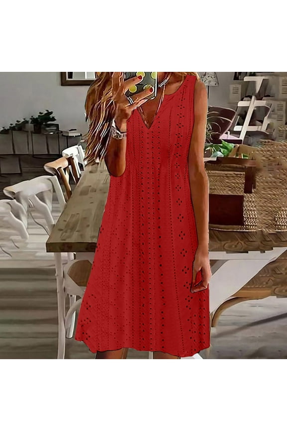 Women's Sleeveless V-Neck Midi Dress, Casual Beach & Weekend Wear, Lightweight Chiffon Blend, Relaxed Fit, Plus Size Friendly