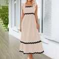 thumbnail image 1 of DailyTrove Women's Solid Color Square Neck Maxi Dress, Short Sleeve, Casual Garden & Brunch Wear, Lightweight Cotton Blend, Fit & Flare, Contrast Trim, 1 of 6