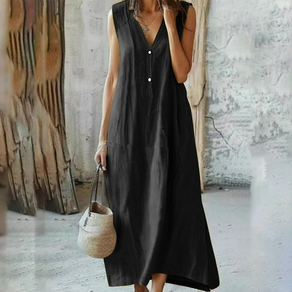 DailyTrove Women's Sleeveless High Low Hem Maxi Dress, Artistic Outerwear for Summer Cultural Events Creative Styling