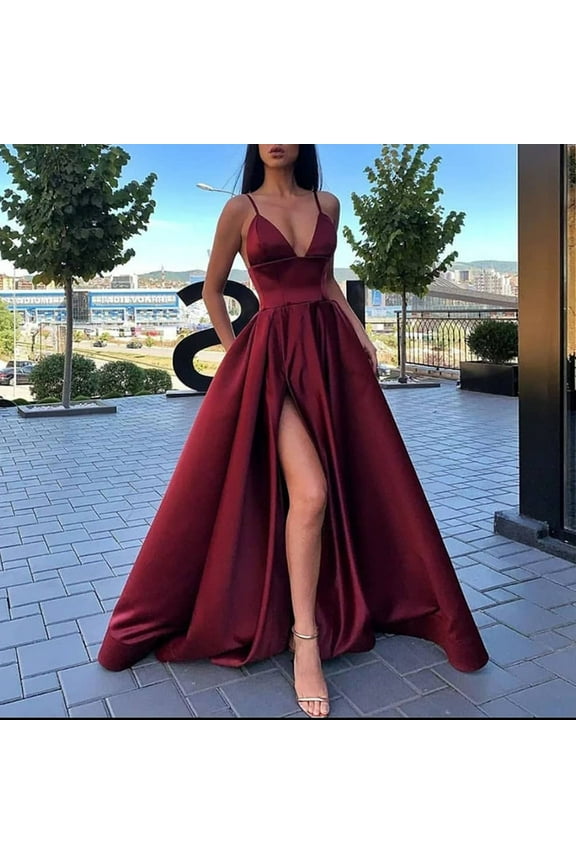 Women's Sleeveless High-Slit Ball Gown, V-Neck, Formal Gala & Wedding Wear, Luxe Fit