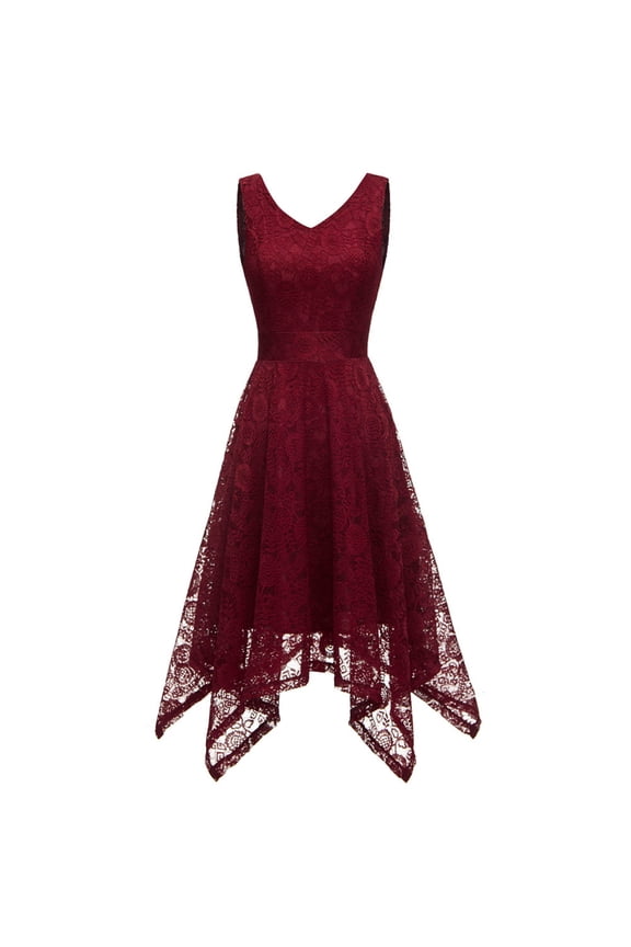 Women's Sleeveless Lace Dress-Asymmetric Hem-Polyester Blend-for Date Night/Party-Elegant Asymmetric