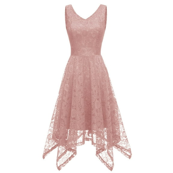 DailyTrove Women's Sleeveless Lace Dress-Asymmetric Hem-Polyester Blend-for Date Night/Party-Elegant Asymmetric