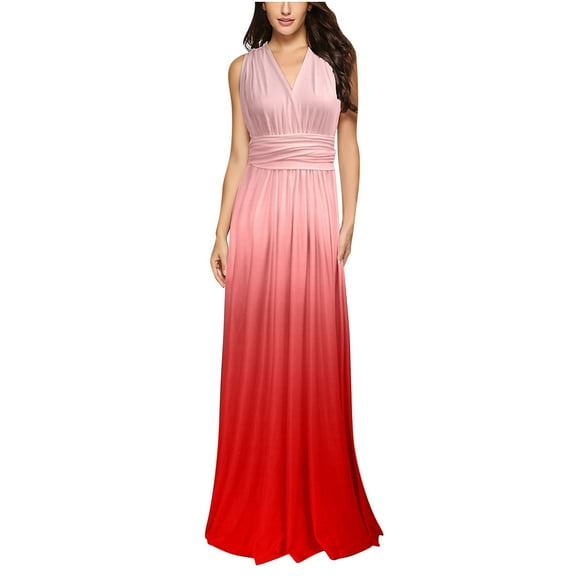 DailyTrove Women's Sleeveless Ombre Maxi Dress, V-Neck, Summer Festival & Vacation Wear, Vibrant Fit