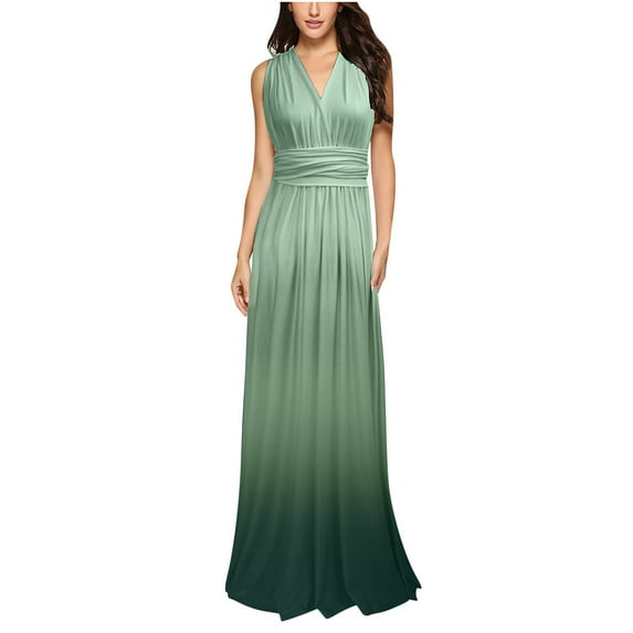 DailyTrove Women's Sleeveless Ombre Maxi Dress, V-Neck, Summer Festival & Vacation Wear, Vibrant Fit