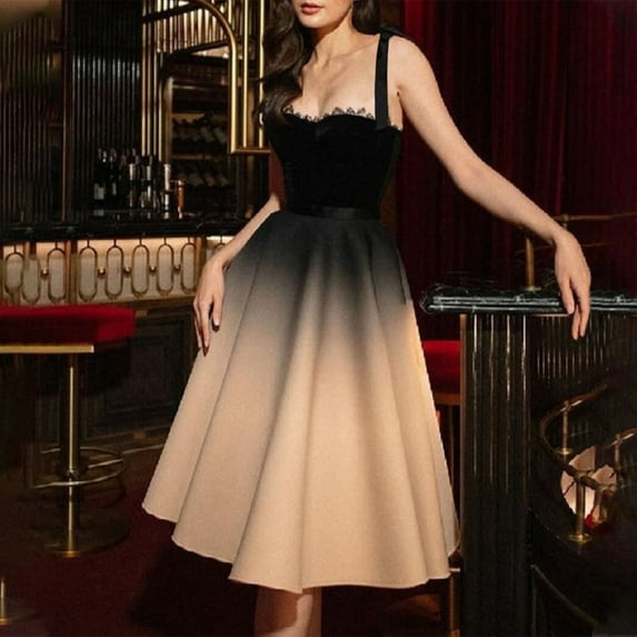 DailyTrove Women's Sleeveless Ombre Midi Dress, Fit & Flare, Formal Event & Evening Wear, Fit