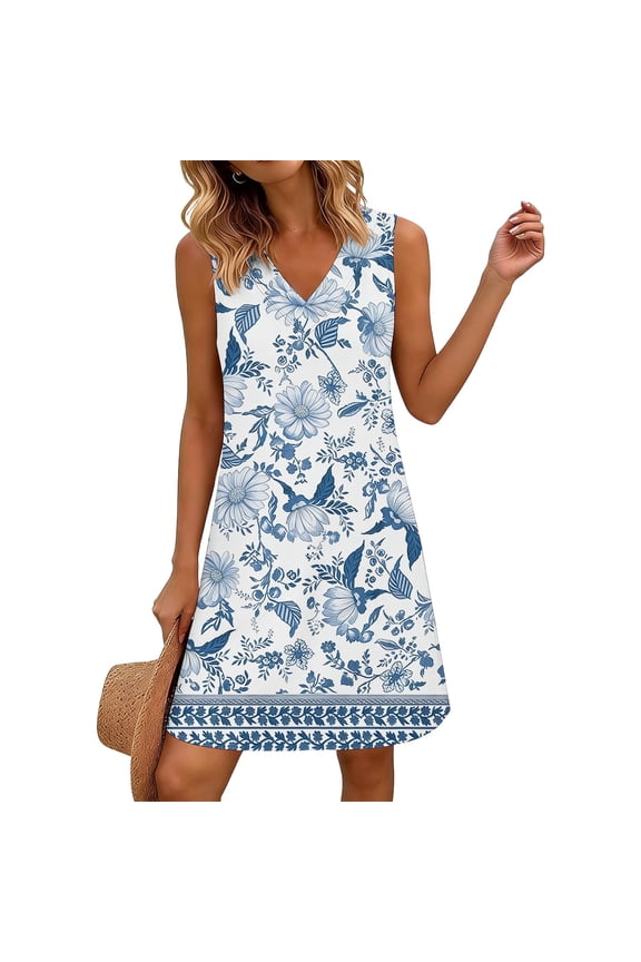 Women's Sleeveless Paisley Print Swing Dress, Bohemian Summer Style