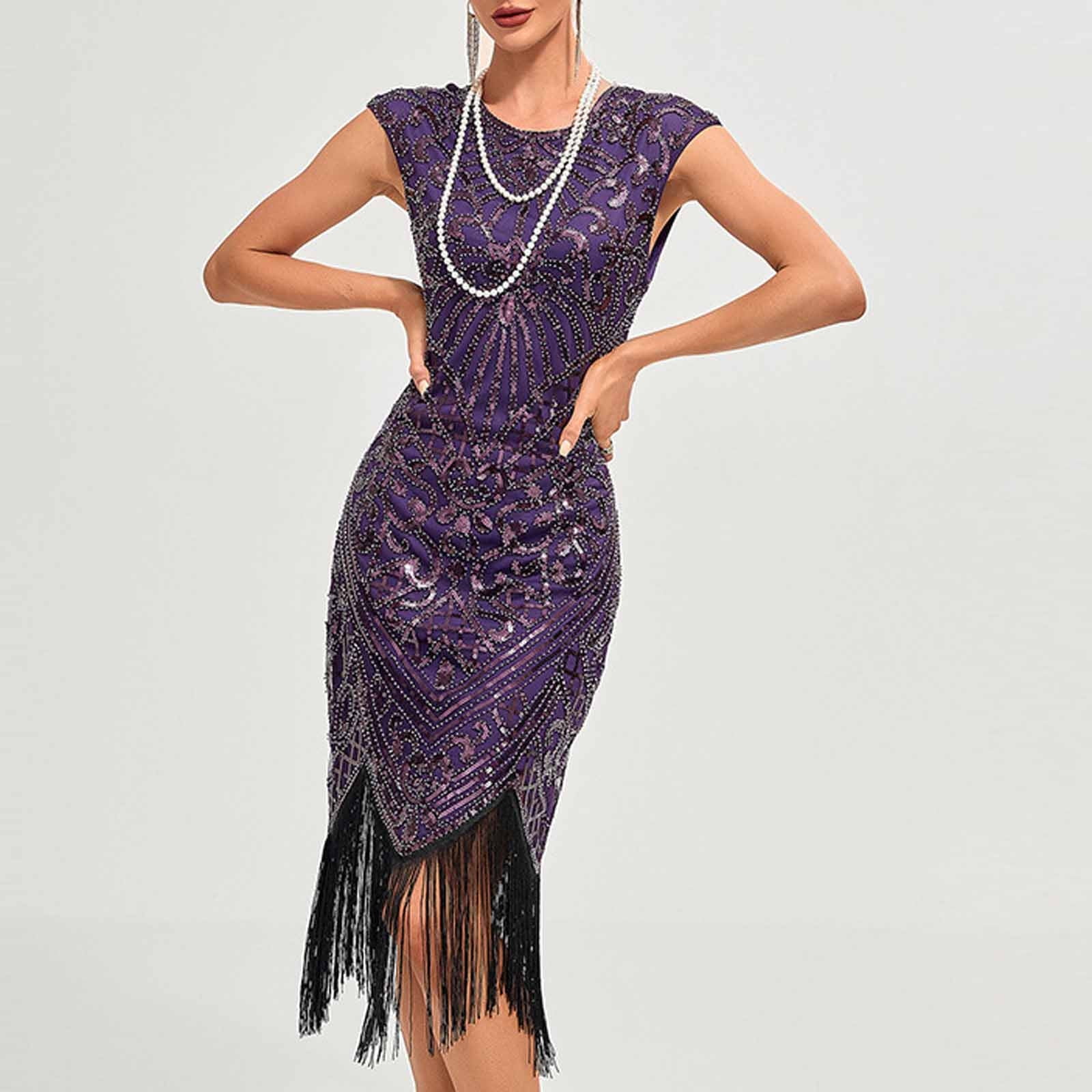 DailyTrove Women's Sleeveless Sequin Flapper Dress, Fringe Trim, Great ...