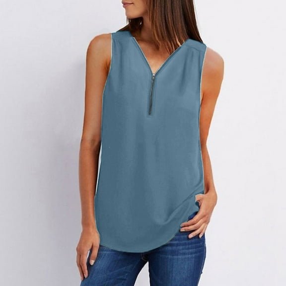 DailyTrove Women's Sleeveless Zip-Neck Tank - Casual Fitted Top, Chic for Office & Layering
