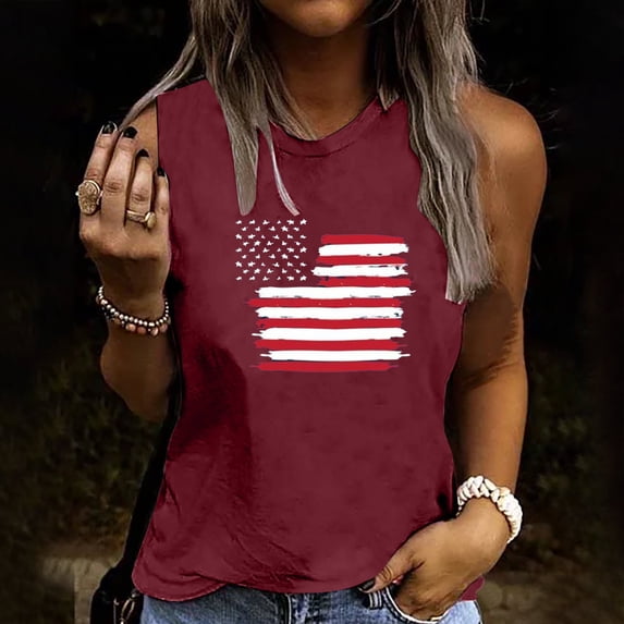 DailyTrove Women's Solid American Flag Tank Top - Polyester Patriotic & Summer Wear, Classic for Patriotic Gatherings