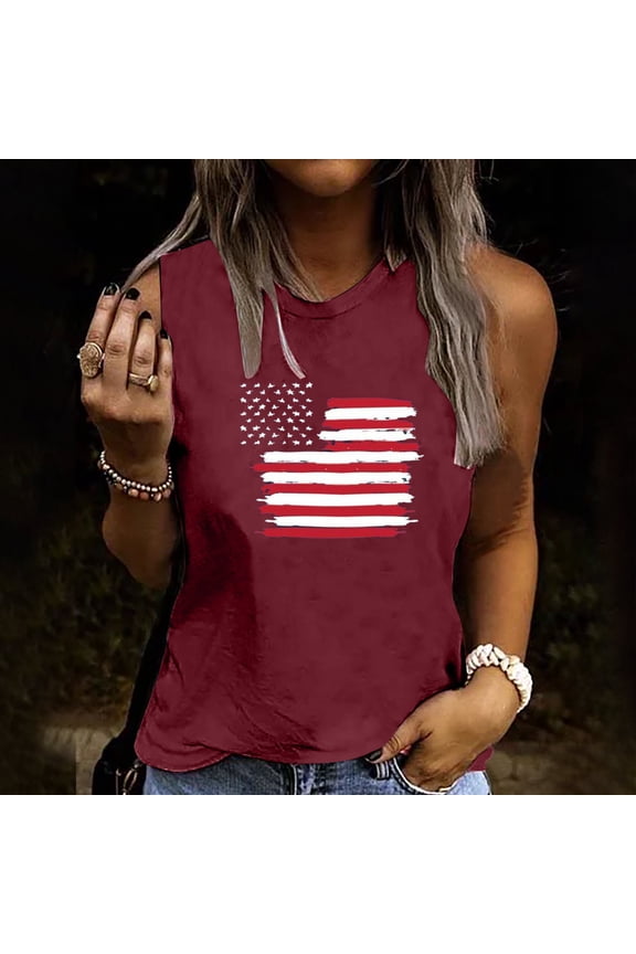 Women's Solid American Flag Tank Top - Polyester Patriotic & Summer Wear, Classic for Patriotic Gatherings