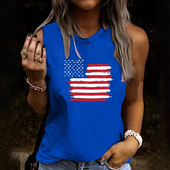 DailyTrove Women's Solid American Flag Tank Top - Polyester Patriotic & Summer Wear, Classic for Patriotic Gatherings
