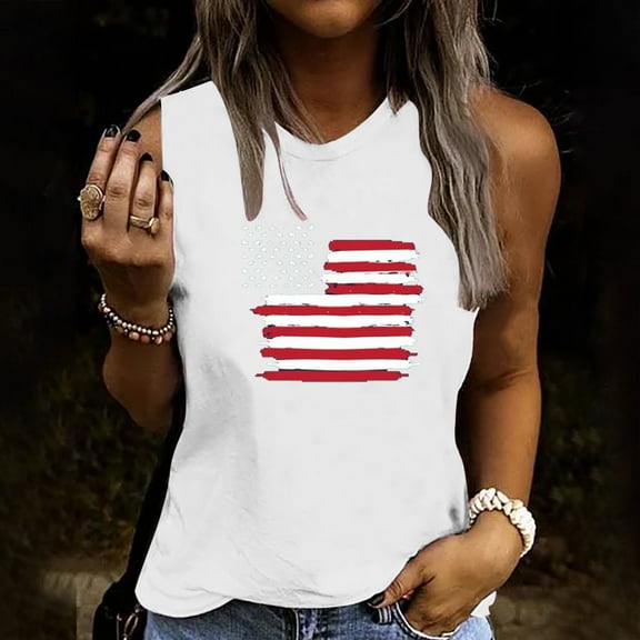 DailyTrove Women's Solid American Flag Tank Top - Polyester Patriotic & Summer Wear, Classic for Patriotic Gatherings